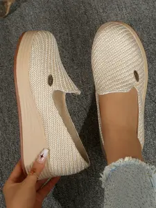 Women's Knitted Wedge Loafers, Breathable Sporty Casual Shoes, Soft Lightweight Slip-On Walking Shoes, Low Top Knit Leisure Shoes