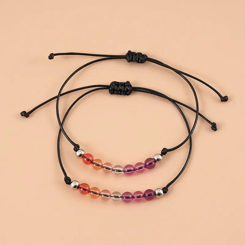 Bisexual Pride Bracelet Set, Creative Beaded Weave Design with Acrylic Balls, Adjustable Matching Pair for Couples, Ball Weave, 16-30Cm, Simple Chic, Choking Hazard Balloon, Female Fit, Individual, Matching Couple Bracelets, Beads, Dimensions, Colorful Be