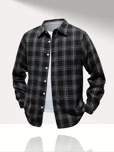 Men's Plaid Long Sleeve Shirt Set, Casual Button Front Design, Perfect for Daily Wear & Outdoor Activities, Comfortable Outerwear