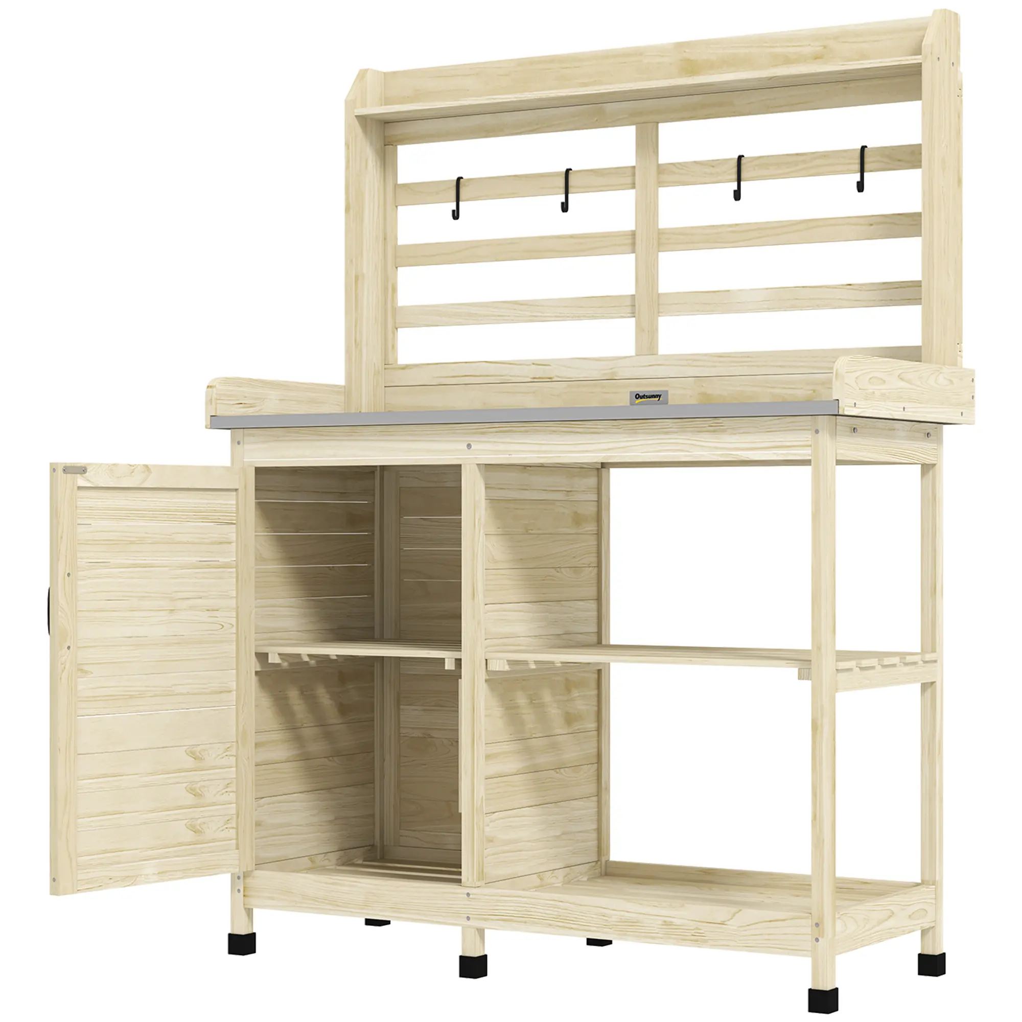 Wooden Potting Bench with Sink Tap and Multi Layer Storage Stable Farmhouse Gardening Workstation for Backyard Planting and Flower Arrangement Tasks