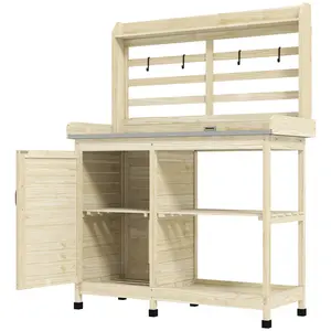 Wooden Potting Bench with Sink Tap and Multi Layer Storage Stable Farmhouse Gardening Workstation for Backyard Planting and Flower Arrangement Tasks