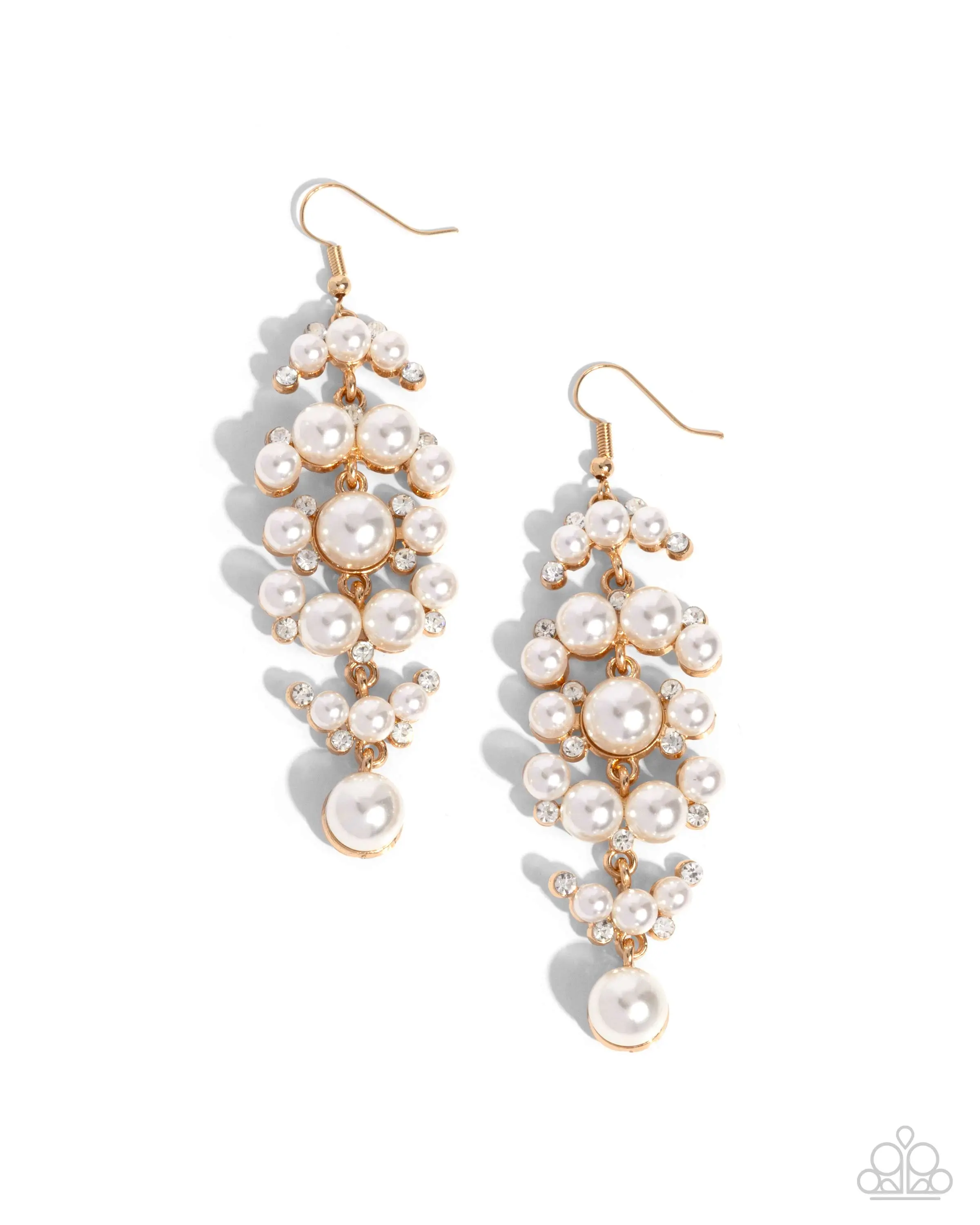 Talk of The Ton - Gold White Pearl Cluster Earrings - Paparazzi