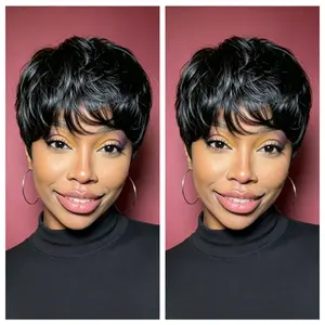 Pixie Cut Wigs Human Hair Short Hair Pixie Cut Style  Pixie Cut Layered Wig   Wig with Bangs  Full Machine Made Glueless Wig  Perfect for Daily Wear and Fashion Wig for Black Women