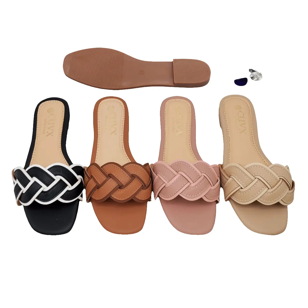 Women's Braided Strap Open Toe Slip On Cushioned Flat Sandals, Daily Wear Comfy Footwear