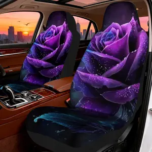 2pcs, Elegant Purple Enchanted Rose Design Car Seat Covers, Keeps Front Seats Clean During Everyday Driving, Easy to Install on Driver and Passenger Seats, Perfect for Holiday Gift and Leisure Driving