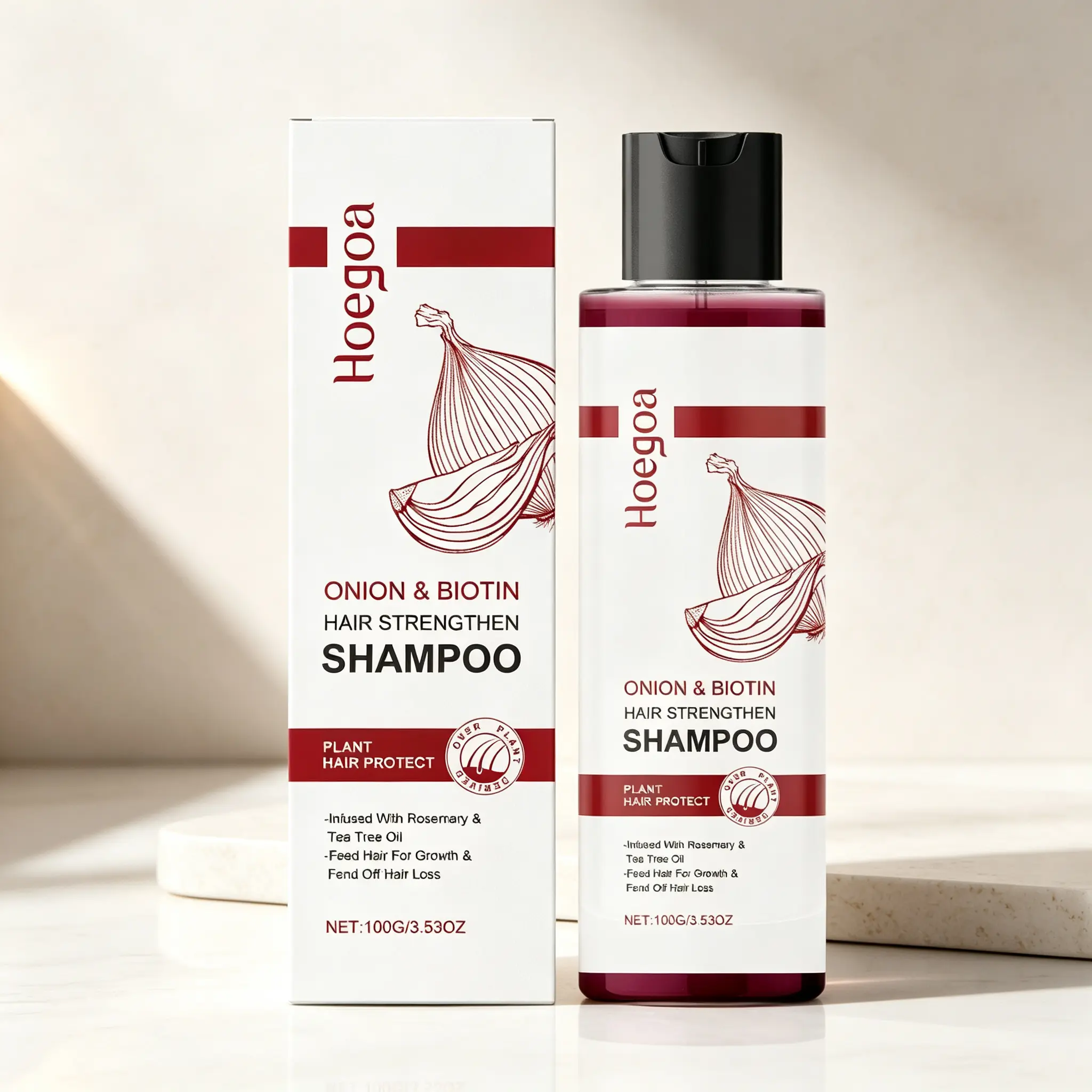 Hoega Hair Strengthening Shampoo - Onion, Biotin, Rosemary & Tea Tree Haircare - Gentle Nourishing Daily Formula for Scalp Care, Hair Fall Reduction & Smooth Locks, Plant Based, Healthier-Looking Strands, Youth, Liquid, Clean, Fresh Feel, Chemical Free, N