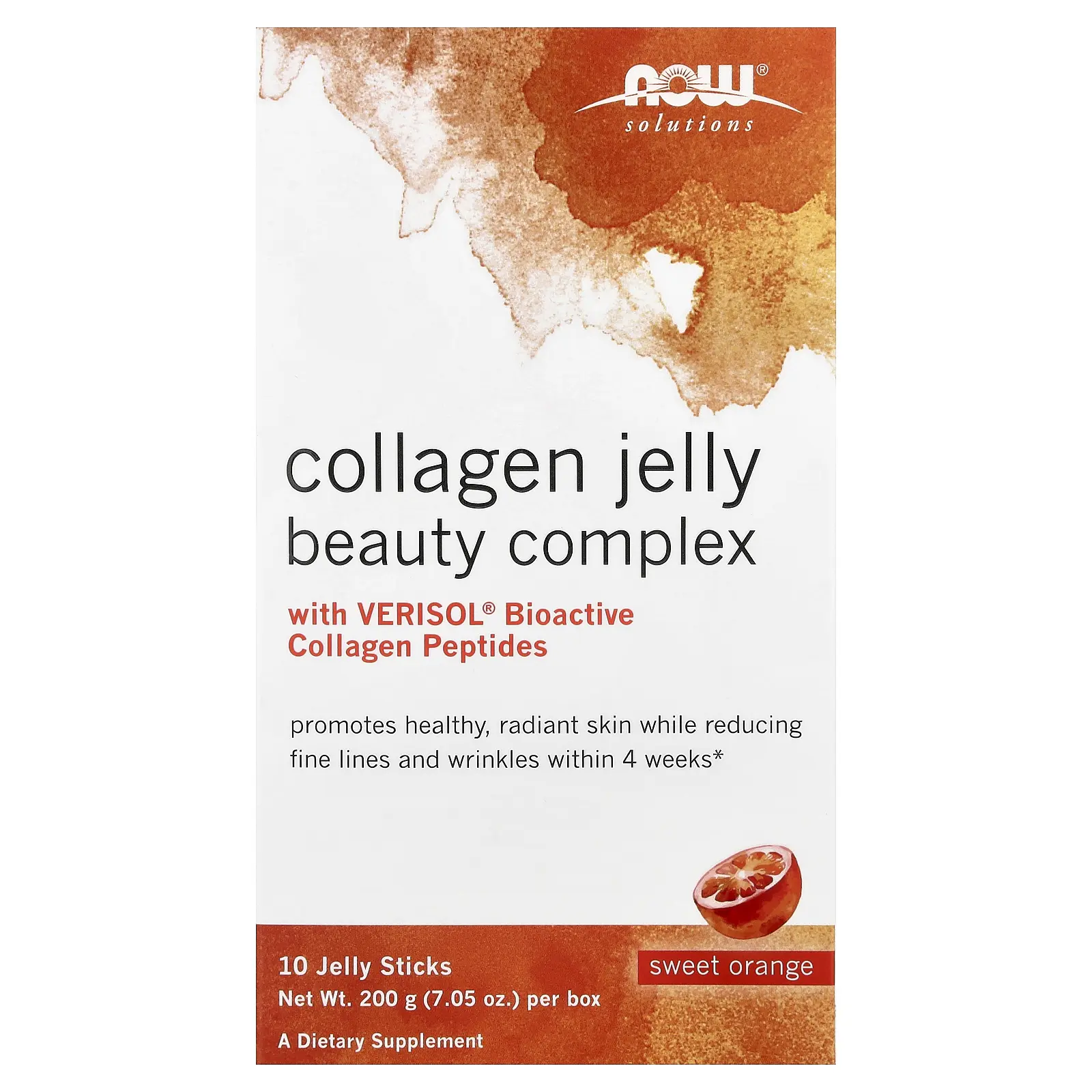 NOW Foods Solutions, Collagen Jelly Beauty Complex, Sweet Orange, 10 Jelly Sticks, 0.705 oz (20 g) Each