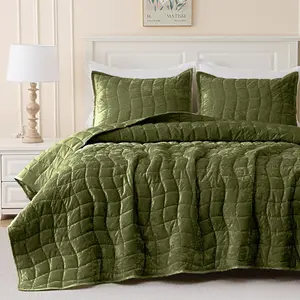 【Memorial Day】DOWNCOOL Velvet Quilt Set King Size, 3 Pieces Soft Lightweight Quilted Velvet Bedspread Coverlet Bedding with 2 Pillow Shams for All Season,#tiktokmemorialday#Summerwins