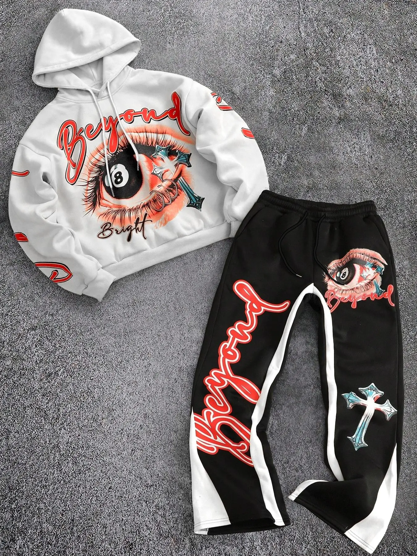 Men's Beyond Letter Graphic Loose Hoodie Set, Warm Lined Pullover & Elastic Waist Pants with Pockets, Streetwear Y2K Style, Couples Fashion