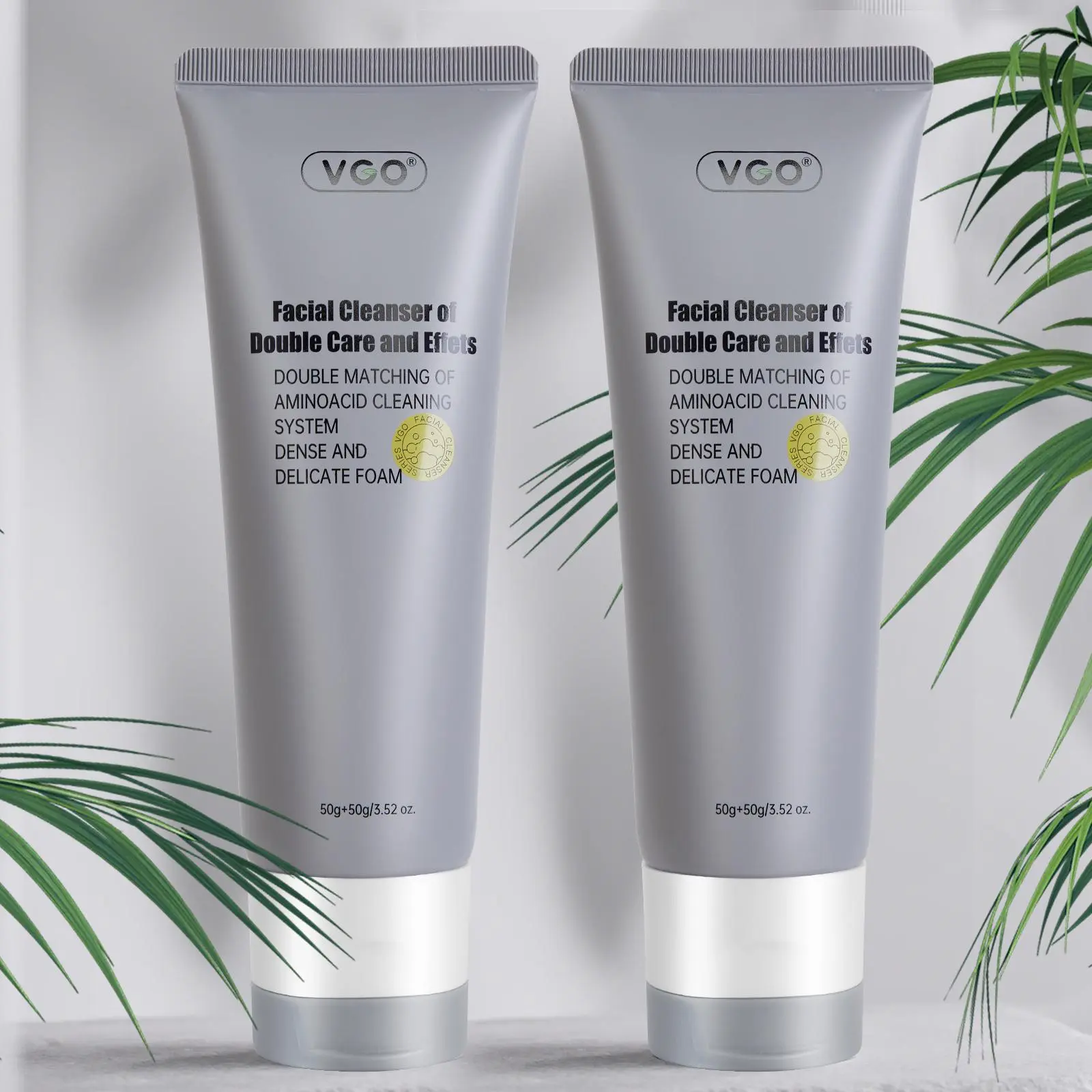 VGO Facial Cleanser of Double Care and Effets 50g All types of skins Cleanse and moisturize Cleansing Skincare Gentle Charcoal Coconut Daily Foam Hydrating Comfort Moisturizer-A