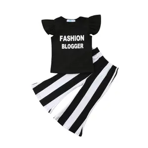 Toddler Baby Girl Clothes Ruffle Fashion Blogger T-Shirt Tops Striped Bell Bottom Flare Pants Summer Outfits