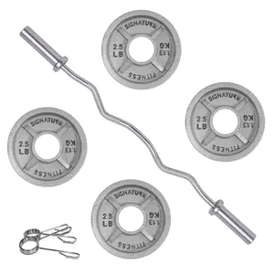 BalanceFrom 10LB Olympic Curl Barbell Set，Includes 4FT Curl Bar & 2-Inch Cast Iron Weight Plates, Dumbbell Clips，Strength Training Set, for Home Gym