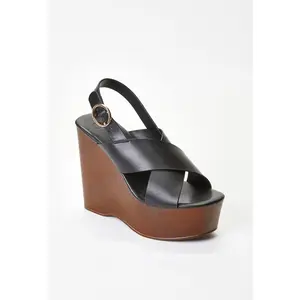 JUST FAB Women's Fashion Platform Wedge Sandals - 5" High Heeled Footwear, 1.75" Platform, Adjustable Buckle, Summer Vacation Shoe