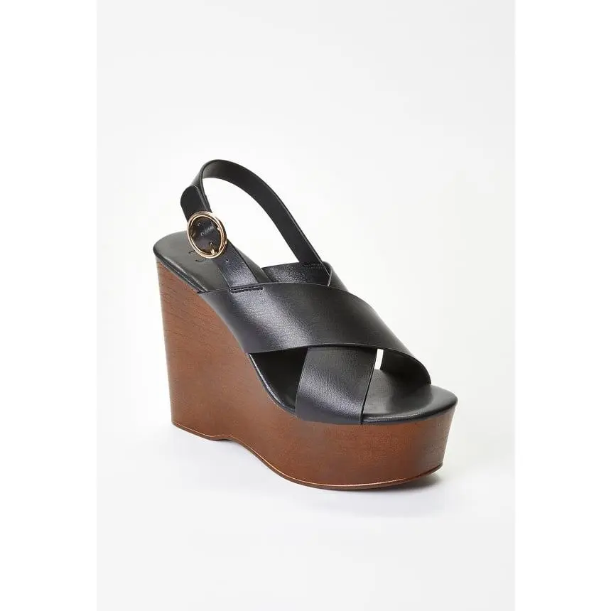 JUST FAB Women's Classy Chic Heeled Platform Wedge Sandals - 5" Heels, 1.75" Platform, Adjustable Buckle, Casual Brunch Summer Vacation Footwear, Stylish, Women's Sandals, Women Sandals