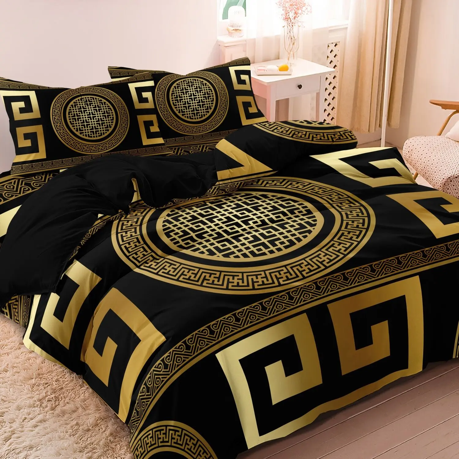 3pcs Set Luxury Baroque Geometric Duvet Cover Set Suitable For Bedroom Hotel Inn School Dormitory Can Be Used As Holiday Gifts Geometric Bedding Set (1*Duvet Cover + 2 Pillowcases, No Comforter, No Pillow)