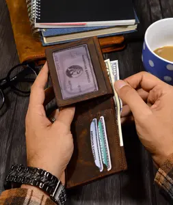 Personalized Leather Wallet Men, Engraved Leather Initials Custom Card Cash Holder Wallet