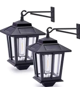 2 Pack SmartYard Solar Wall Hanging Lanterns with Replaceable Bulb, 4 Solar Panels,Anti-Rust