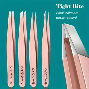 Precision Eyelash Extension Tweezers Set, High Clarity Nail Stickers & Rhinestones, Slanted Tip Design, Durable Stainless Steel for Brow Hair Removal