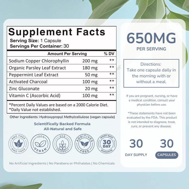 Earth & Ember | REFRESH The Complete Reset |Complete Body Deodorizer & Internal Cleanse Supplement with Chlorophyll Charcoal Parsley Peppermint Zinc & Vitamin C | Vegan Non-GMO Gluten-Free