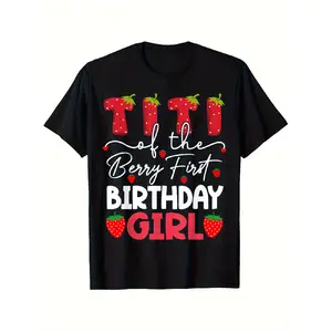 Men's Wear men's wear flash sale Titi of the Berry First Birthday Girl Strawberry T-Shirt - 100% Cotton, Crew Neck, Black, Sizes S-XXXL, Fun & Festive Design with Strawberries & Chocolate, Perfect for First Birthday Celebrations260262P