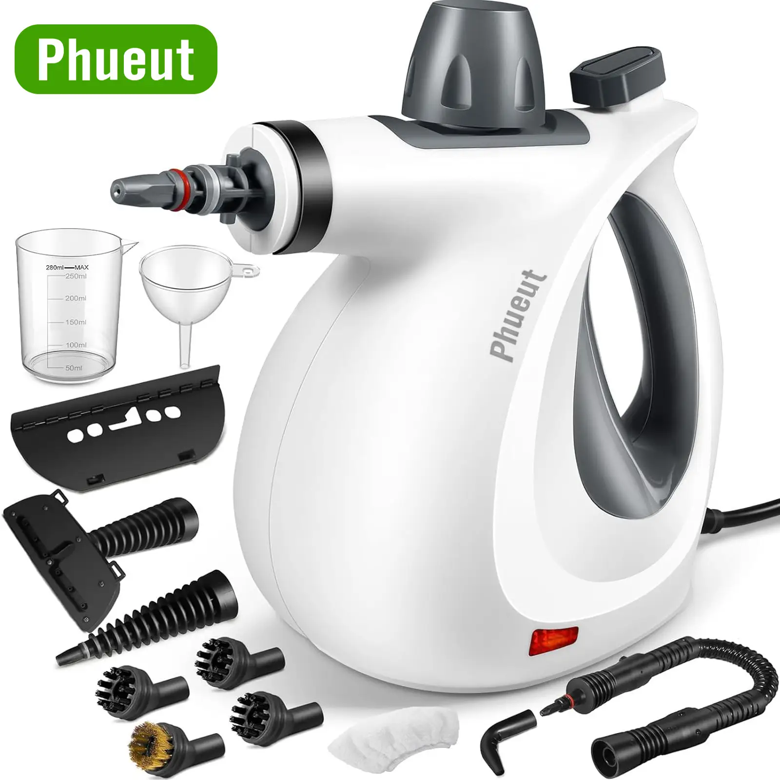 Phueut Pressurized Handheld Multi-Surface Natural Steam Cleaner with 12 pcs Replacement Parts , Multi-Purpose Steamer for Home Use, Kitchen and Car