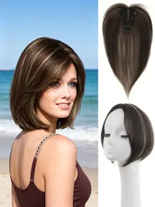🔥 Thinning Hair? Fix It in Seconds! Brown Highlight Hair Topper, Straight Hairpiece | Premium Kanekalon Synthetic, Clip-In Design for Natural Volume & Realistic Finish | Your Daily Confidence Booster!