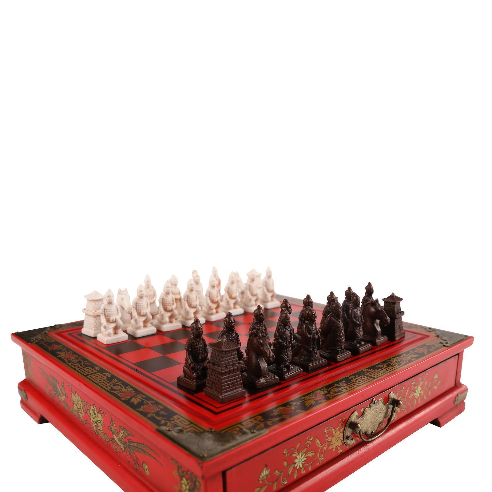 Medium-sized Chess Pieces • Deliberately Aged Three-Dimensional Terracotta Army • Wooden Tabletop Pieces • 26*26cm/10.24*10.24inch