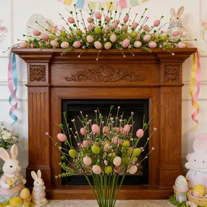 Easter Centerpiece Decoration: 4 Bunches of Artificial Easter Branches with Colorful Berry Leaves and Easter Eggs, Easter Bouquet, Easter Celebration Home Vase Decor