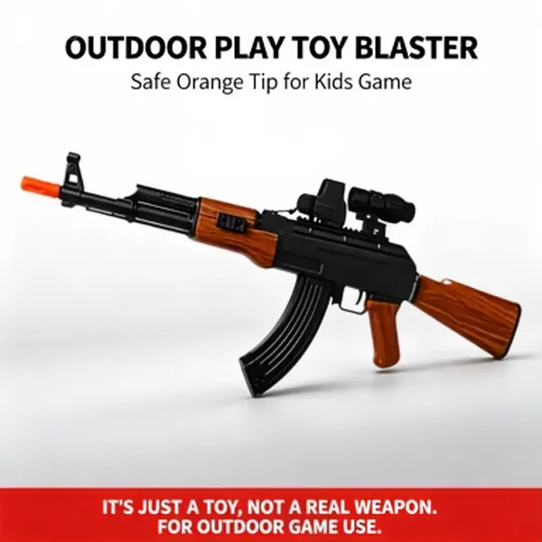 AK-style fully automatic paintball gun, an electric, rechargeable toy with a safety-orange muzzle, perfect as a gift for teenage boys ages 14 and up for backyard outdoor play