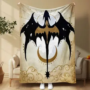 Dragon & Moon Pattern Blanket, 1 Count Soft Warm Throw Blanket, Air-conditioned Room Blanket, Warm Nap Blanket for Home Office Travel