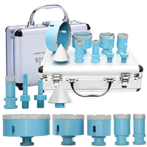 9pcs Dry Diamond Hole Saw Drill Bit, Durable & Higher Quality, 20/25/35/50/65/100mm Drill Bits & 50mm Beveling Chamfer Bit & 2pcs SDS Plus Adapter For Ceramic Tile Marble Porcelain, Diamond Core Drill Bit, Dry Diamond Tile Drill, Diamond Tile Bit