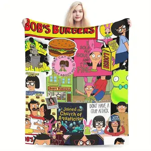 "Bob's Burgers" Cartoon Flannel Blanket - Soft, Comfortable, All-Season Throw Featuring Colorful TV Show Characters - Ideal for Home Decor, Office, Sofa, and Travel - Perfect Holiday Gift, Allseason Blanket|Playful Design|Soft Flannel Fabric