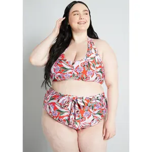 ModCloth The JoJo High-Waisted Bikini Bottom, Adjustable Tie Waist - Red Floral (XS-3X) swim separates