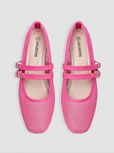 Women's Mesh Mary Jane Flat Shoes, Breathable & Comfortable Design, Ideal for Daily Wear, Casual Style