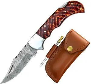 MAZEDAZE Damascus Folding Knife with Sharpener