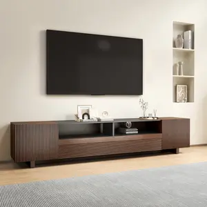 78.8 Inch TV Stand with Storage Cabinets for Living Room, TVs Media Console Entertainment Center with Drawers, Wood Fluted Television Stands with Open Shelves for Bedroom, Dark Brown Walnut