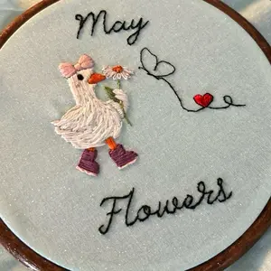 Beginner Friendly Embroidery Kit - May Flowers Goose with Pre-Cut Fabric, DMC Thread, Hoop, Needles, Scissors, & Guide for Crafting Enthusiasts