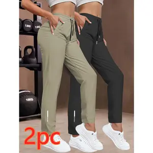 Women's 2-Piece Sleek Solid Color Minimalist Athleisure Street Fit Activewear Set - Elastic Waist Gym Athletic Clothes, Gym Casual Wear, Workout Running Outfits