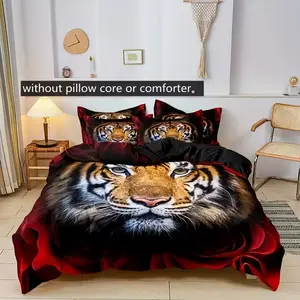 3 Piece Quilt Set, Tiger Pattern Bedding Ensemble, Soft Comfortable Quilt Cover, Suitable for Bedroom & Guest Room, Decorative Bedding Set, Comfy Bedding Set (1 Quilt + 2 Pillowcases)