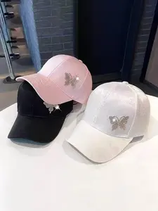 Women's Elegant Rhinestone Decor Bowknot Design Baseball Cap, Trendy Casual Lace Patterned Baseball Cap, Fashionable Hat for Daily Wear, Baseball Cap Adjustable