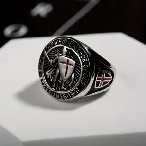 1pc Men's Stainless Steel Retro Knight Shield Ring, Dominating Knight Protection Ring for Hip-Hop Style