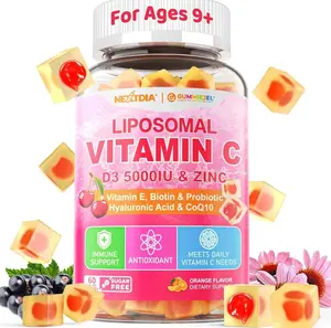 Liposomal Vitamin C 1000mg + D3 5000IU + Zinc Filled Gummies, Folate 800mcg Chewable Supplement, Elderberry for Immune, Hyaluronic Acid, VE, for Beauty, Energy & Overall Health, Sugar Free
