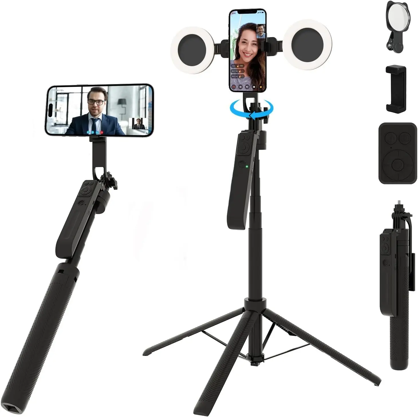 Selfie Stick Tripod with Fill Light, Phone Selfie Stick,Durable Stainless Steel Design,Bluetooth Remote Control,and Stable Three-Legged Support for Live Broadcasts,Video Shooting