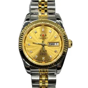 Orient Women President Day/Date Automatic Watch 3 Star Diamond Gold Dial Two Tone Bracelet Crystal 21 Jewels Stainless Steel Band