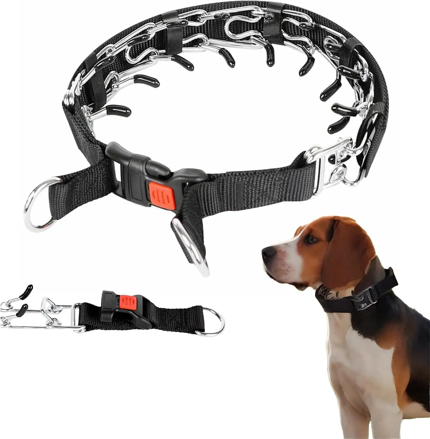 Stainless Steel Dog Collar with Quick Release Buckle, Adjustable Comfort Tip with Nylon Cover for Small Medium Large Dogs, Black M (16-19'' Neck, 3mm)