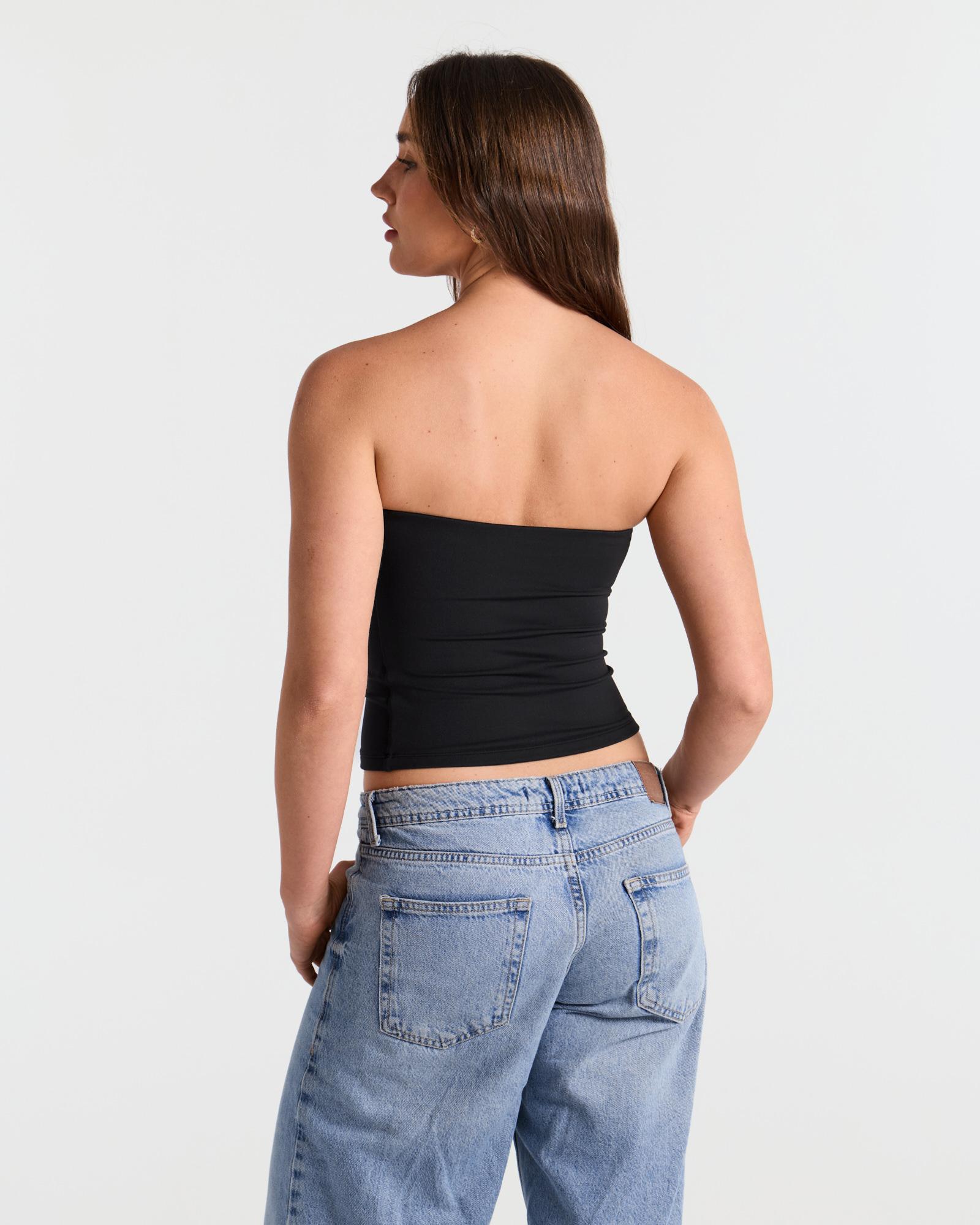 SOLBRACE Women's Double Layer Bandeau Crop Tube Tee, Buttery Soft High Stretch Fabric, Snatched Tight Fit Ultra Stretchy Not See-Through, Daily Layering Essential