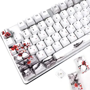 Keycaps 110 Set for Full Size Mechanical Keyboard, Custom PBT OEM Profile Key caps  Style with Keycap Puller for Cherry MX 104/87/71/61 60 Percent Keyboard(Plum Blossom)