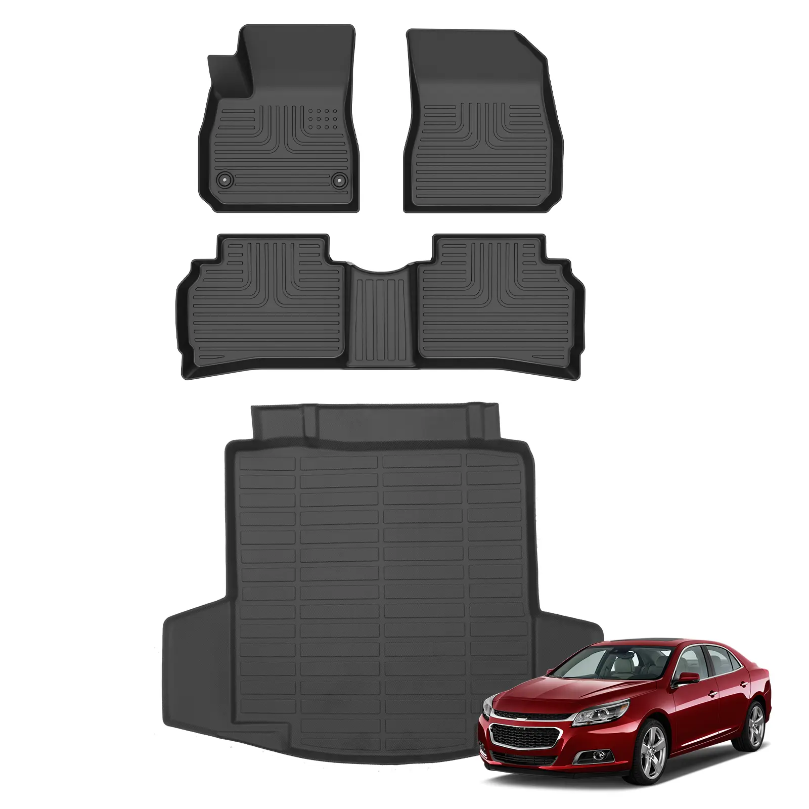 KELCSEECS Chevrolet Malibu (Not Fit Hybrid) 2016-2026 Chevrolet  Floor Mats & Cargo Liners All-Weather TPE Front & Rear Row & Trunk Mats  Accessories Non-Slip Custom Fit Waterproof Easy Clean Eco-Friendly Safe Durable 3D Laser Scans,Chevy