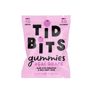 TiDBiTS Açai Grape Gummy Candies 6pk Low Sugar Prebiotics Real Fruit Juice Low Calorie Candies Snack No Corn Syrup No Dyes No Sugar Alcohols