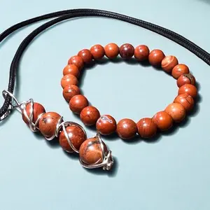 Natural red Jasper beaded necklace & bracelet set